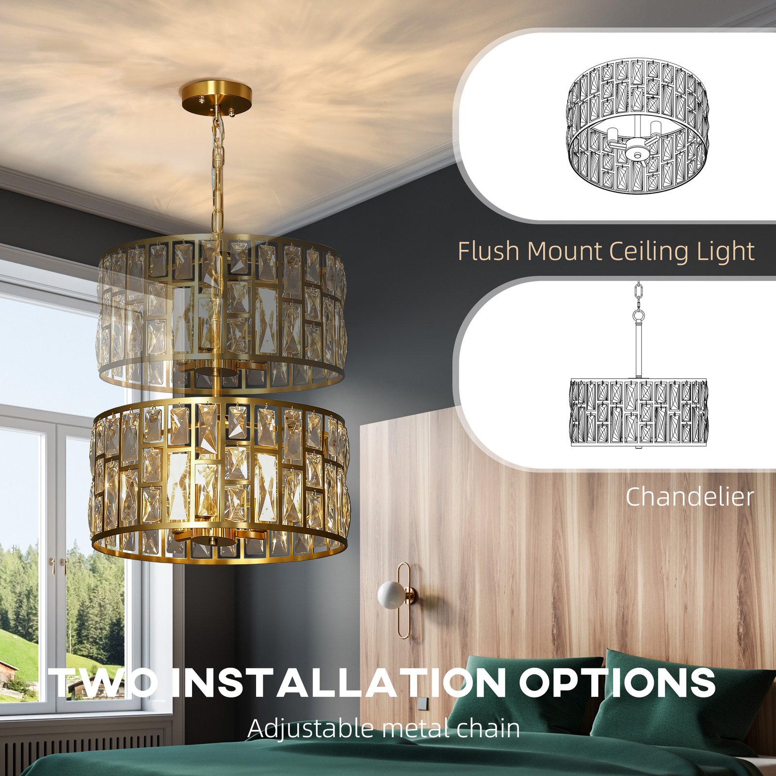HOMCOM 72 Glass Crystallite Chandelier - Gold-Tone - Image 6