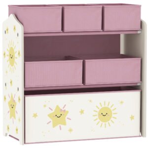 AIYAPLAY Kids Toy Storage Units, 3-Tier Toy Organiser Shelf with 6 Removable Boxes for Kids, Bedroom, Playroom, Pink