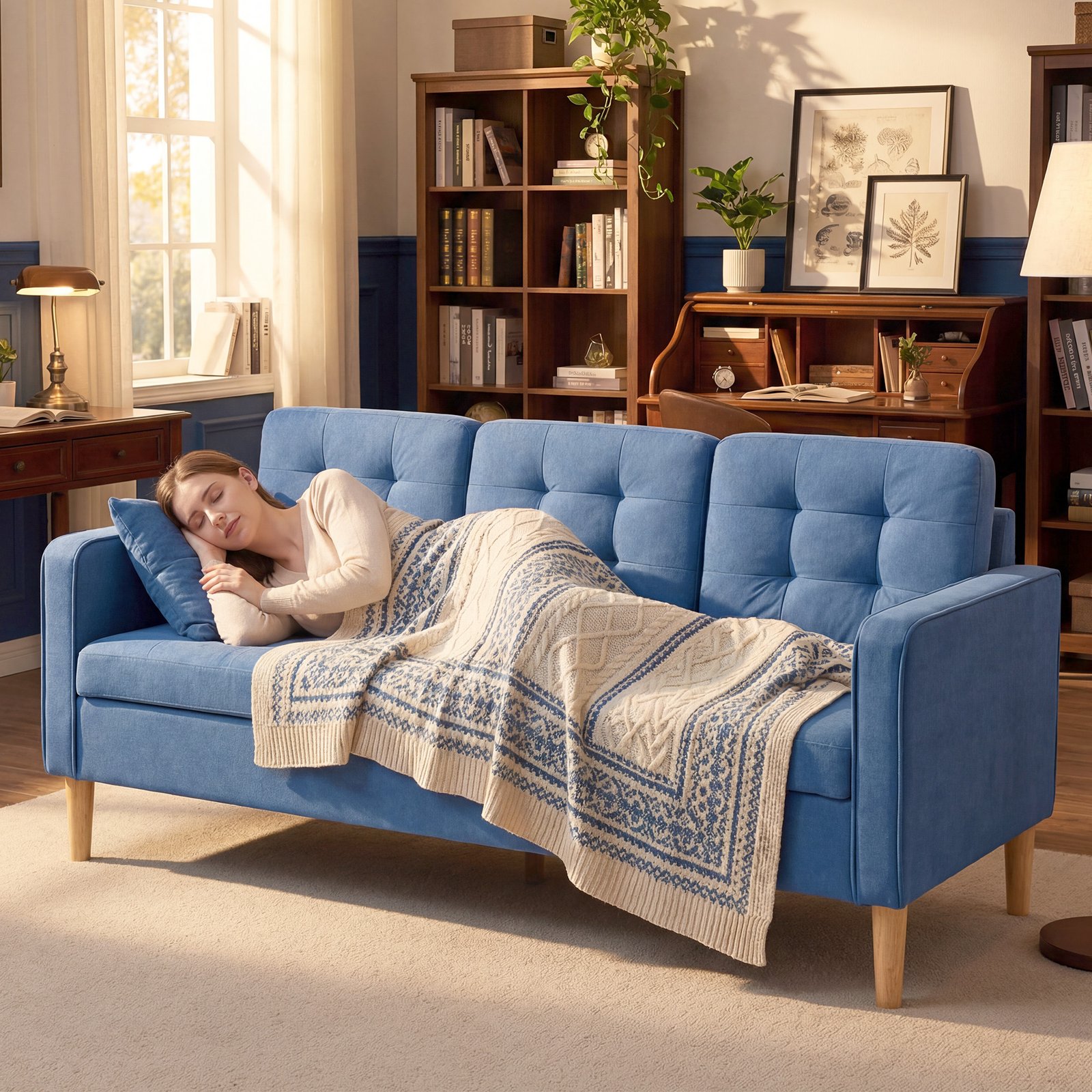 HOMCOM 3 Seater Sofa, 169cm Couch with Hidden Storage, Wood Legs, Blue - Image 9