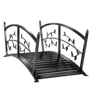 Outsunny 1.2M Metal Garden Bridge with Safety Railings, Outdoor Pond Bridge, Arch Decorative Footbridge for Creek Stream