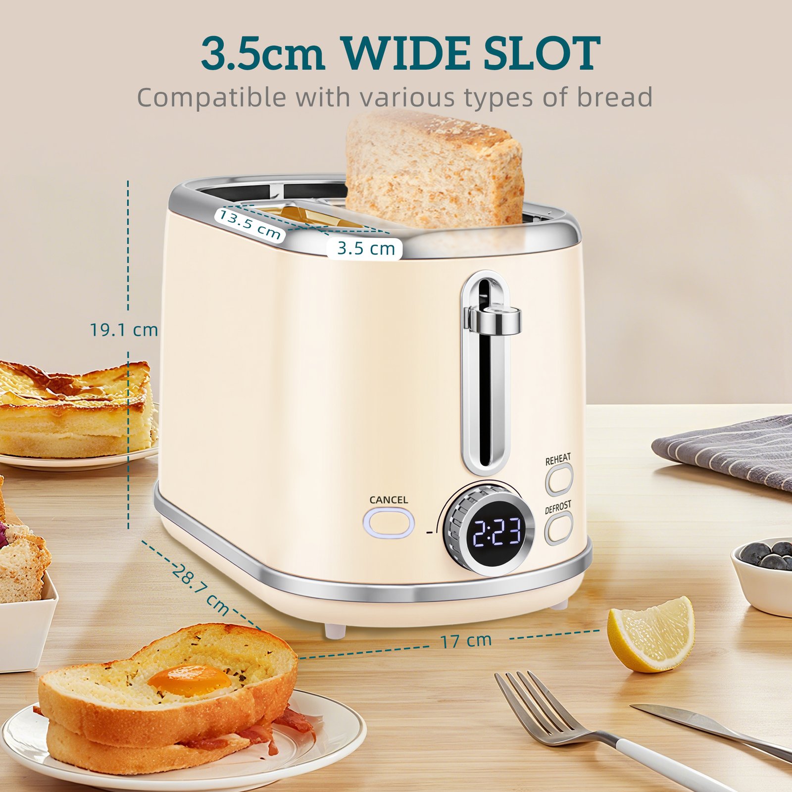 HOMCOM Polished Retro 40-100°C Kettle and Toaster Set - Cream - Image 6