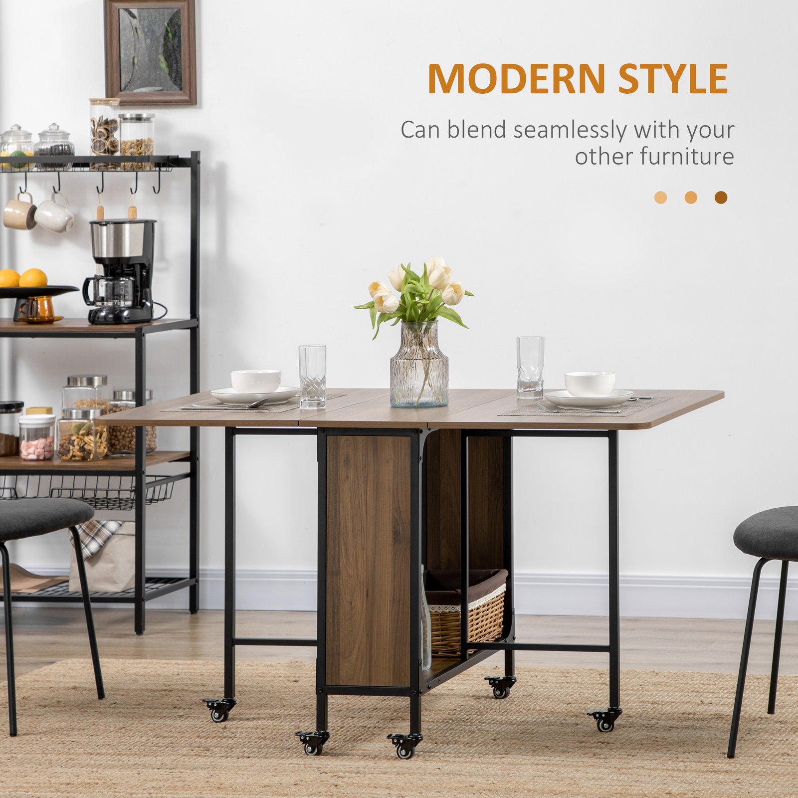 HOMCOM Six-Person Drop Leaf Dining Table - Brown/Black - Image 4