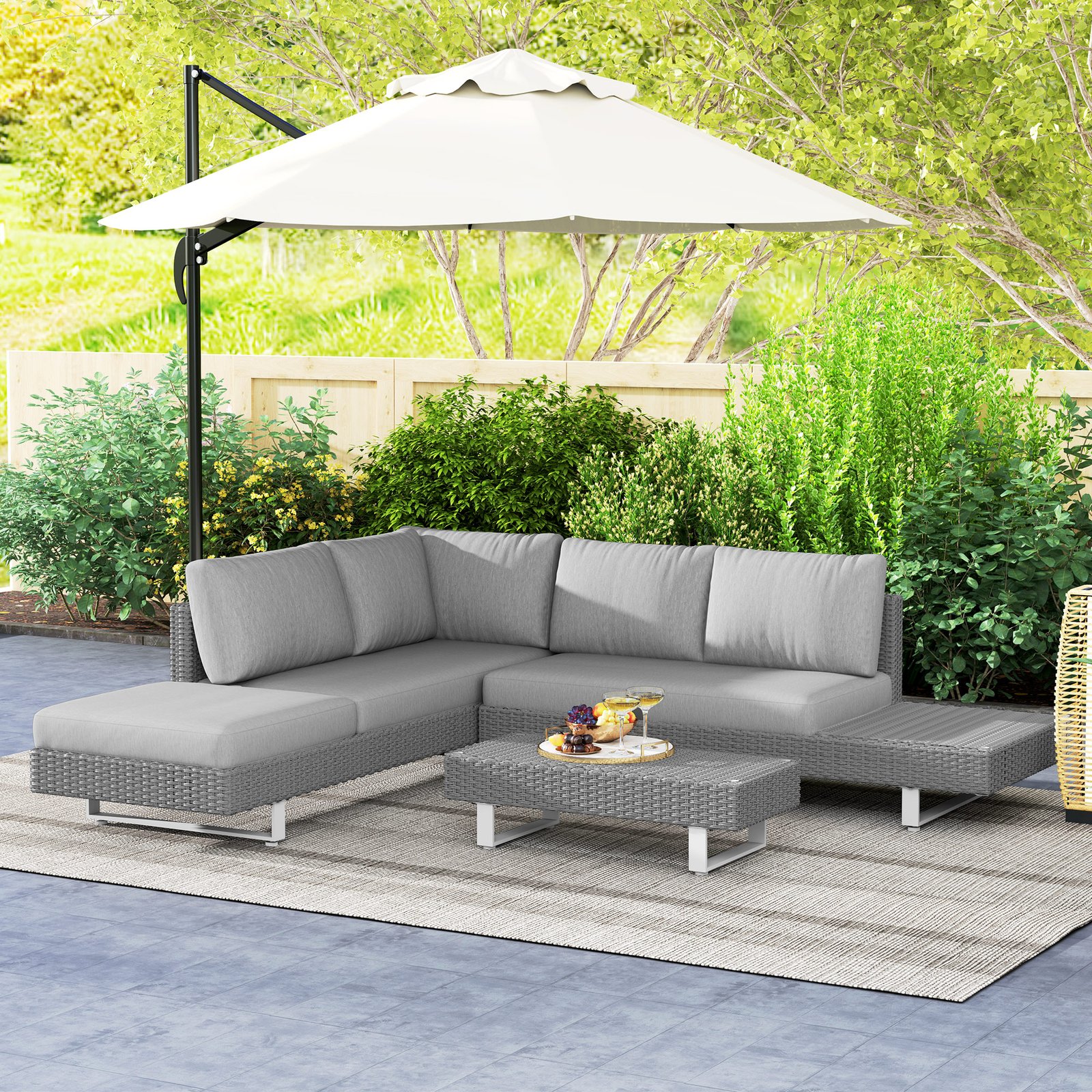 Outsunny Three-Piece Rattan Sofa Set, with Cushions - Light Grey - Image 2