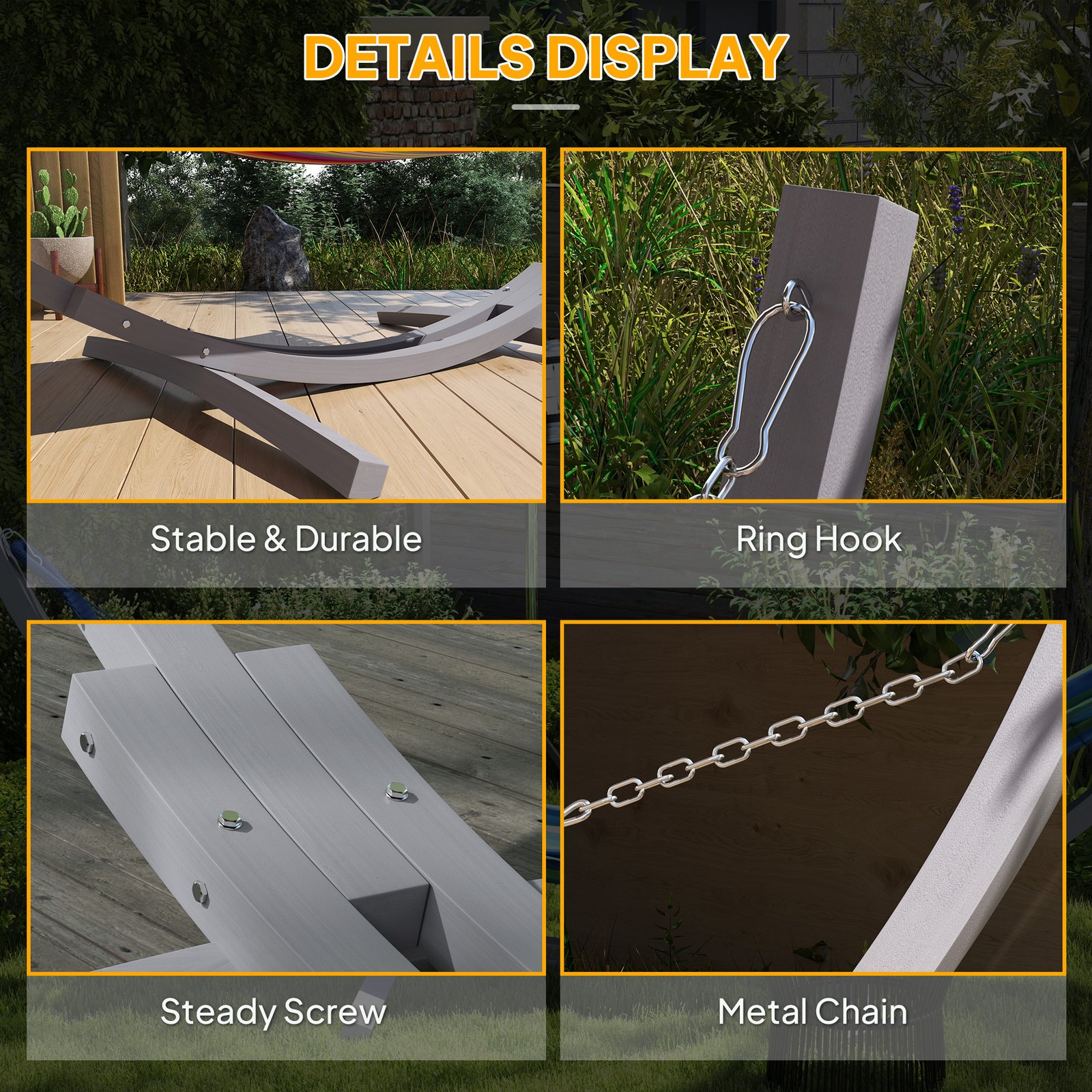 Outsunny 3.25m Wooden Hammock Stand Universal Fit Garden Picnic Camp Accessories, Grey - Image 5