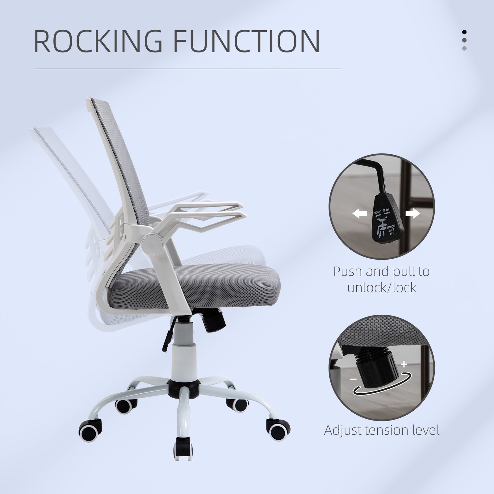 Vinsetto Office Chair with Flip-up Armrest, Mid Back Desk Chair with Mesh Back, Lumbar Support, Adjustable Height, Swivel Wheels for Home, Grey - Image 5