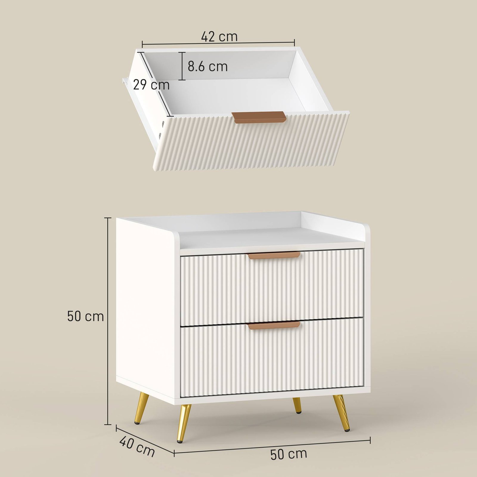 HOMCOM Elegant Two-Drawer Bedside Table - White - Image 3