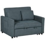HOMCOM Loveseat Sofa Bed, Convertible Bed Settee with 2 Pillows, Side Pockets, Charcoal Grey HOMCOM Loveseat Sofa Bed, Convertible Bed Settee with 2 Pillows, Side Pockets, Charcoal Grey