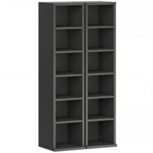 HOMCOM Set of 2 CD Media Display Shelf Unit Tower Rack with Adjustable Shelves, Black