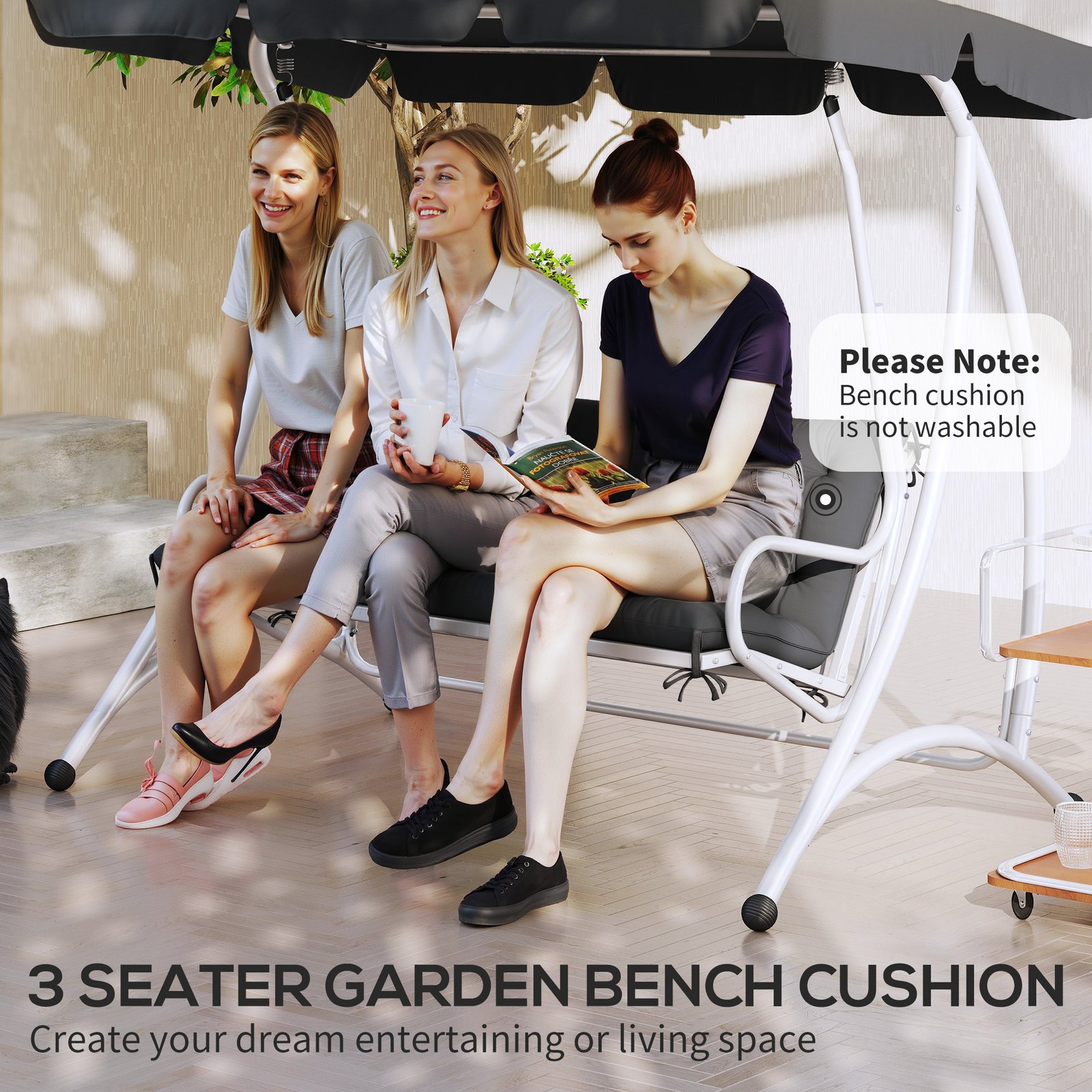 Outsunny 3 Seater Bench Pad, Garden Chair Cushion with Back and Ties for Indoor and Outdoor Use, 98 x 150 cm, Black - Image 7