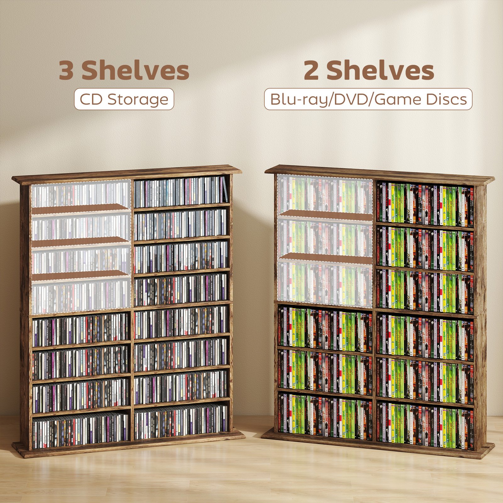 HOMCOM 16-Compartment Media Shelf - Rustic Brown - Image 8