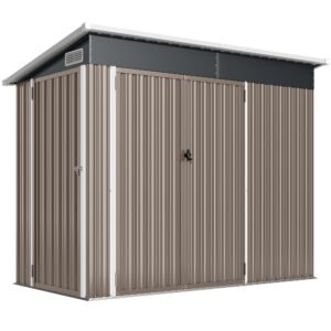 Outsunny 7.5 x 4.3ft Metal Garden Storage Shed, Waterproof Outdoor Shed with Triple Lockable Door, Gloves, Vents, Light Grey