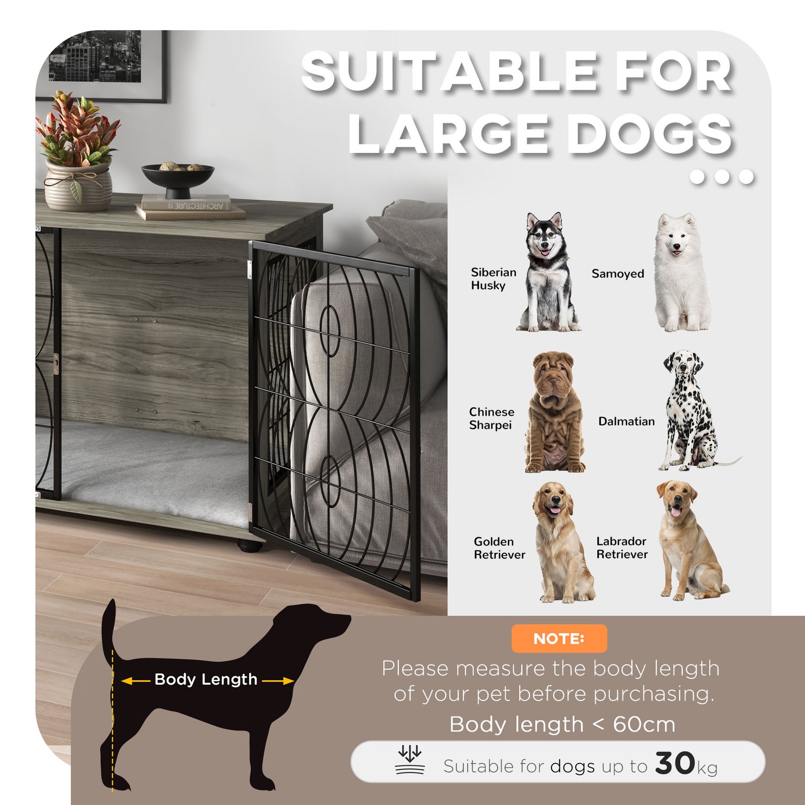PawHut Dog Crate Furniture End Table w/ Plush Washable Cushion, Lockable Door, for Large Dogs - Image 4