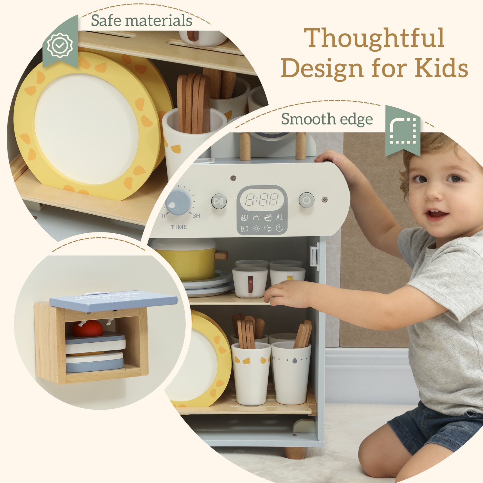 AIYAPLAY Wooden Dishwasher Playset, Kitchen Sink Toys with Faucet, Sink and Accessories, Gift for Boys Girls Toddlers - Image 6