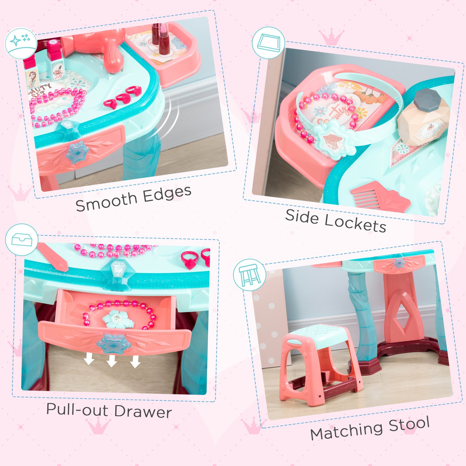 AIYAPLAY 31 Piece Kids Dressing Playset, with Magical Princess Mirror, Light and Sound - Pink and Blue - Image 6