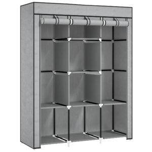HOMCOM Fabric Wardrobe, with Rails and Shelves - Light Grey