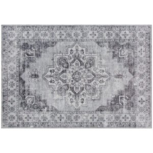 HOMCOM Vintage Area Rug, Non-Slip Washable Rug, Flannel Floor Carpet for Living Room, Bedroom, Dining Room, Home Office, 170 x 120 cm, Grey