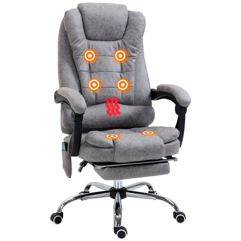 Vinsetto Heated 6 Points Vibration Massage Executive Office Chair, Adjustable Swivel Ergonomic High Back Desk Chair Recliner with Footrest, Grey Vinsetto Heated 6 Points Vibration Massage Executive Office Chair, Adjustable Swivel Ergonomic High Back Desk Chair Recliner with Footrest, Grey