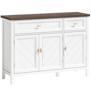 HOMCOM Modern Sideboard with 3 Doors, 2 Drawers and Adjustable Shelves, White