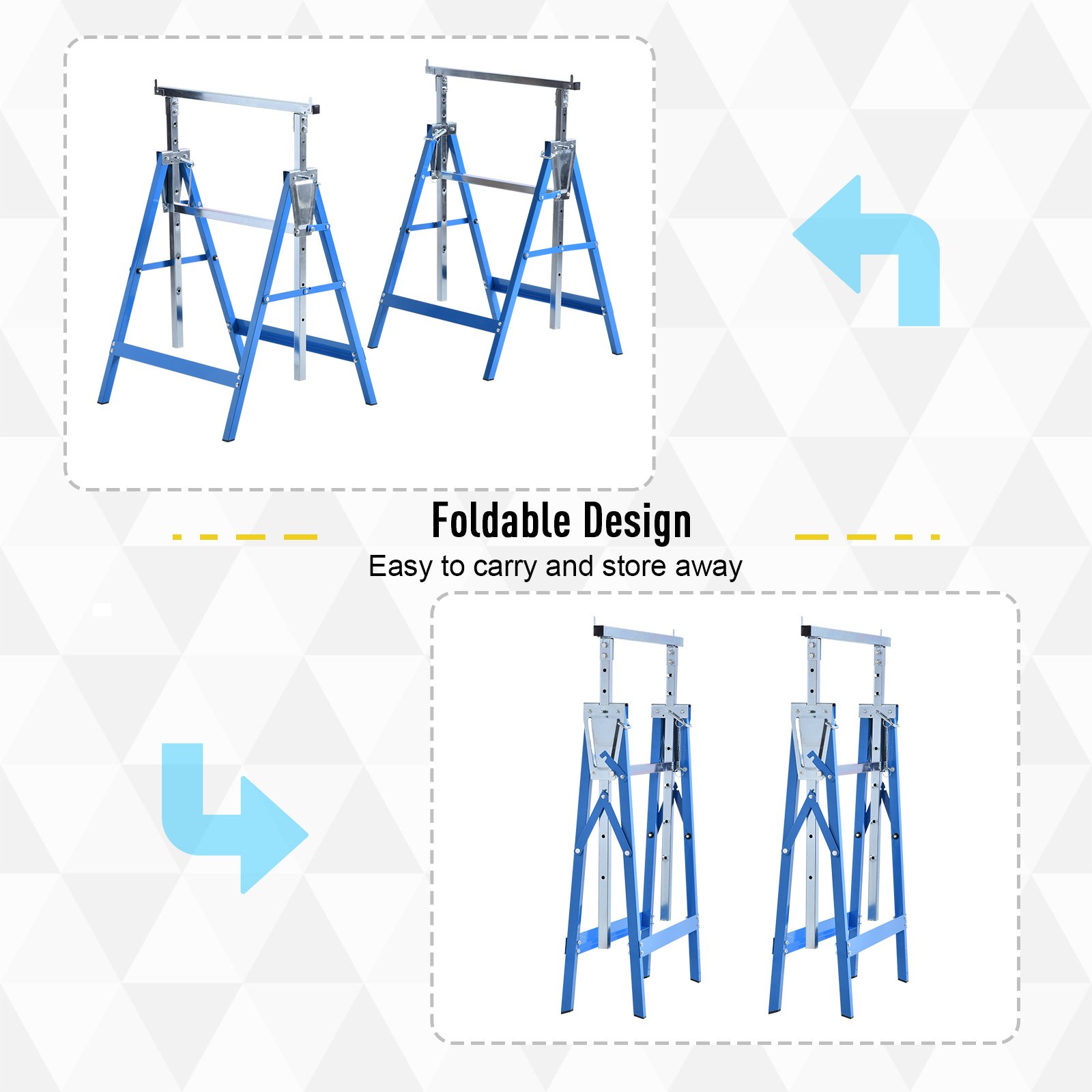 HOMCOM Set of 2 Adjustable Telescopic Builders Trestle, DIY Steel Work Bench Carpenter, Folding Saw Horse Tools Blue - Image 6