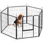 PawHut 6 Panels Dog Playpen, Portable Detachable Puppy Pen with Door, for Medium Dogs, 80cm High, Grey PawHut 6 Panels Dog Playpen, Portable Detachable Puppy Pen with Door, for Medium Dogs, 80cm High, Grey