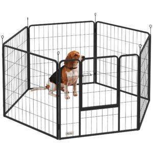 PawHut 6 Panels Dog Playpen, Portable Detachable Puppy Pen with Door, for Medium Dogs, 80cm High, Grey PawHut 6 Panels Dog Playpen, Portable Detachable Puppy Pen with Door, for Medium Dogs, 80cm High, Grey
