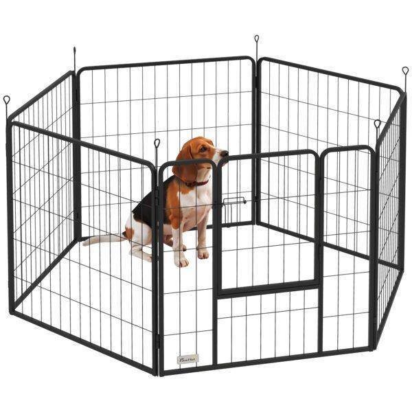 PawHut 6 Panels Dog Playpen, Portable Detachable Puppy Pen with Door, for Medium Dogs, 80cm High, Grey PawHut 6 Panels Dog Playpen, Portable Detachable Puppy Pen with Door, for Medium Dogs, 80cm High, Grey