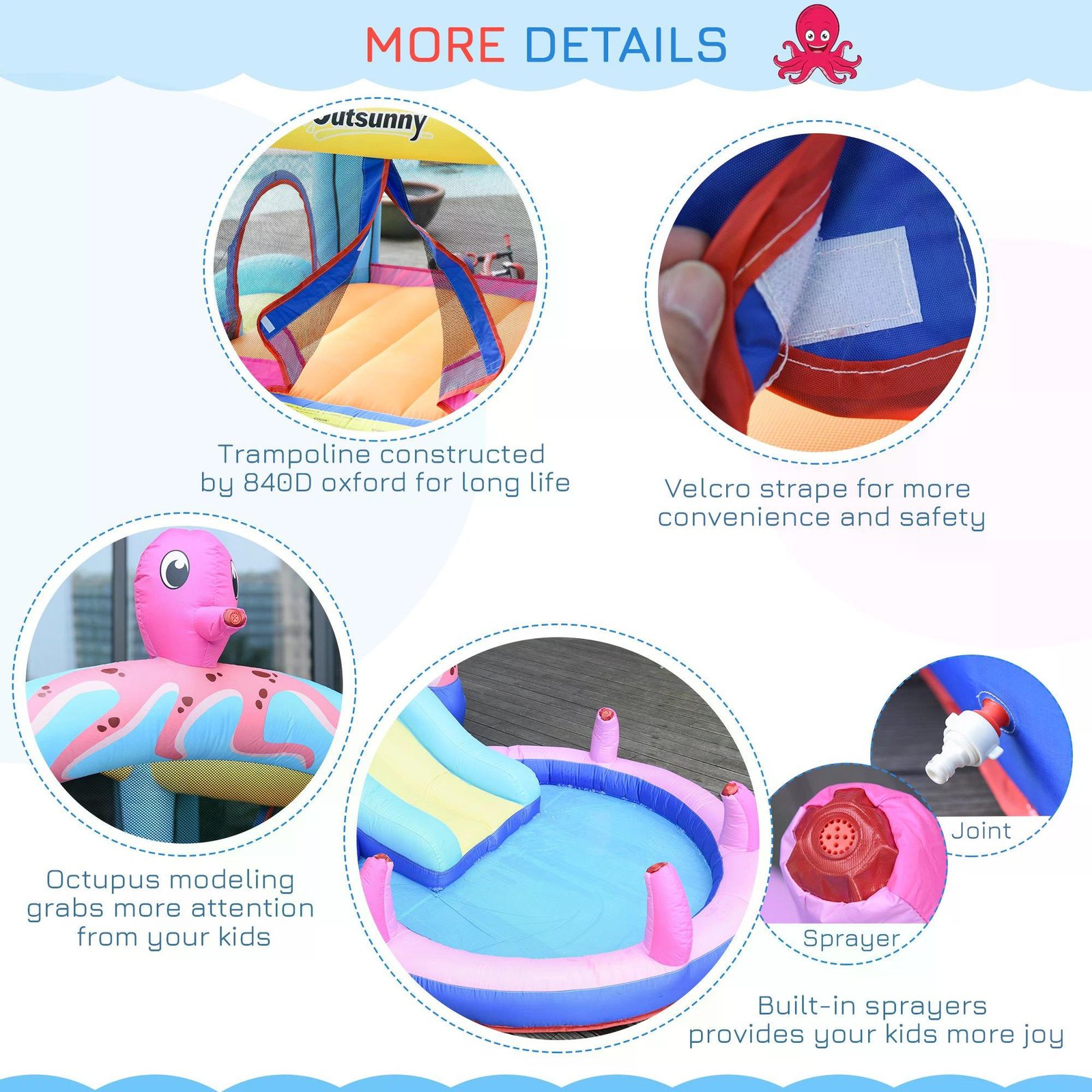 Outsunny Bounce Castle Inflatable Trampoline Slide Pool Octopus Design 3.8 x 2 x 1.8m - Image 8