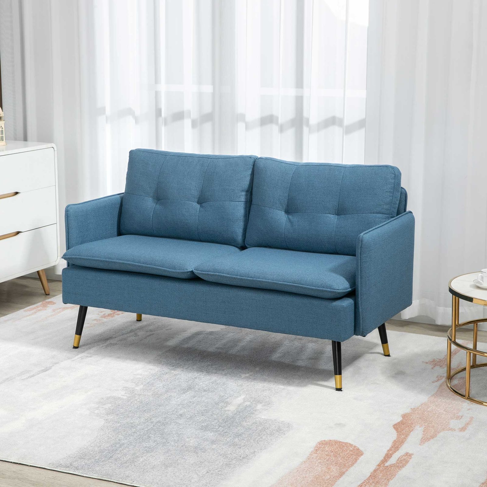 HOMCOM Modern Two Seater Sofa, Button Tufted Loveseat with Cushions and Steel Legs for Living Room, Guest Room, Dark Blue - Image 2
