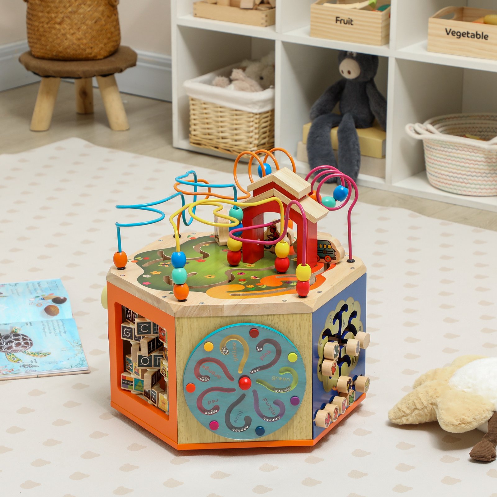 AIYAPLAY 8 in 1 Wooden Activity Cube with Bead Maze, Shape Sorter, for Kids Boys Girls 18+ Months - Image 9