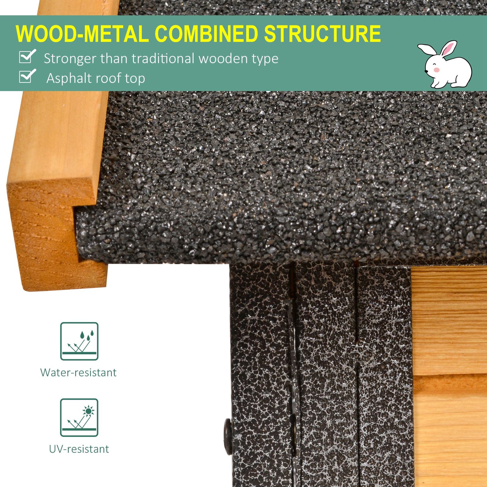 PawHut Wood-metal Guinea Pigs Hutches Elevated Pet Bunny House Rabbit Cage with Slide-Out Tray Outdoor - Image 4
