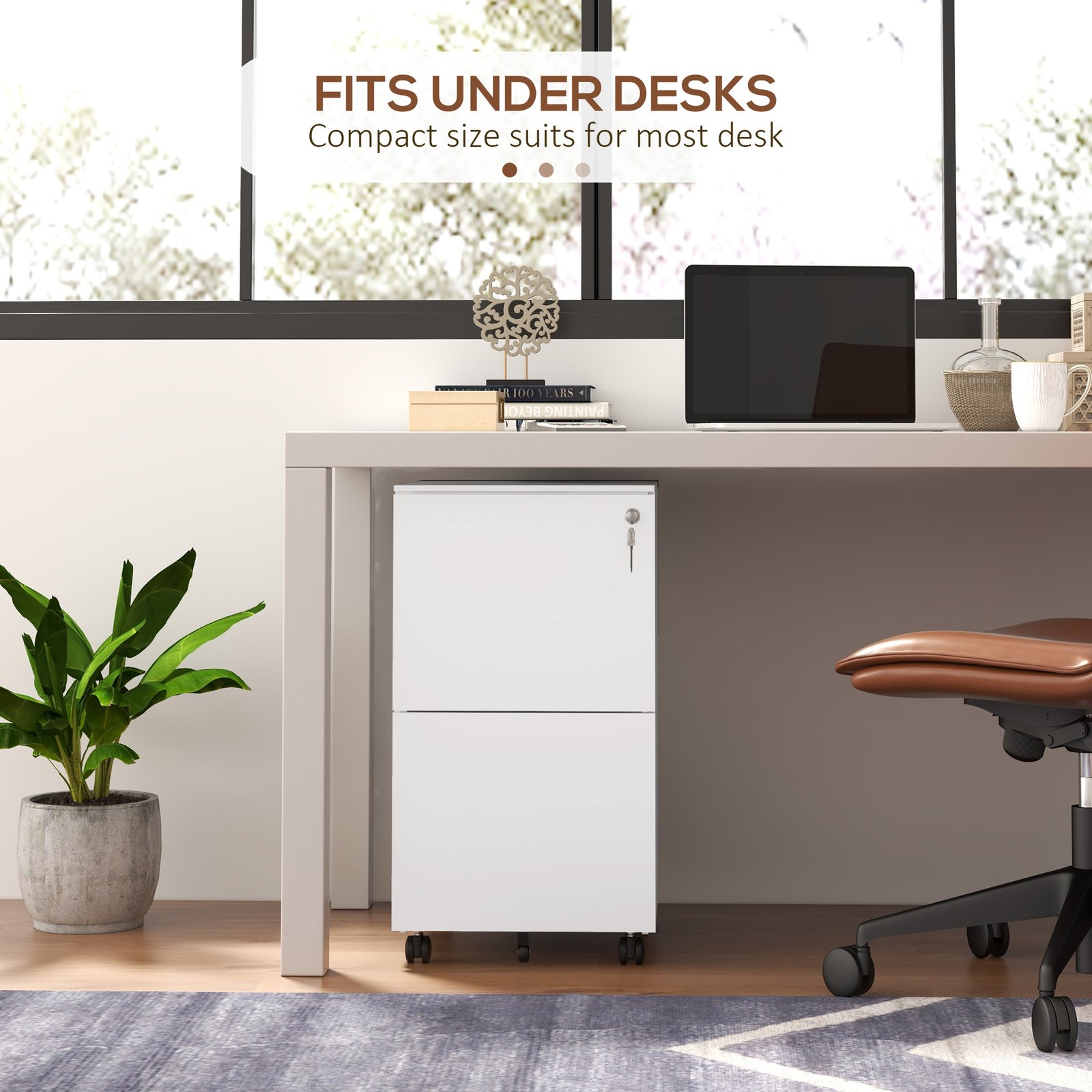 Vinsetto 2-Drawer Filing Cabinet with Lock and 5 Wheels, Steel Mobile File Cabinet, for A4, Legal and Letter Size, Pre-Assembled Body, White - Image 8