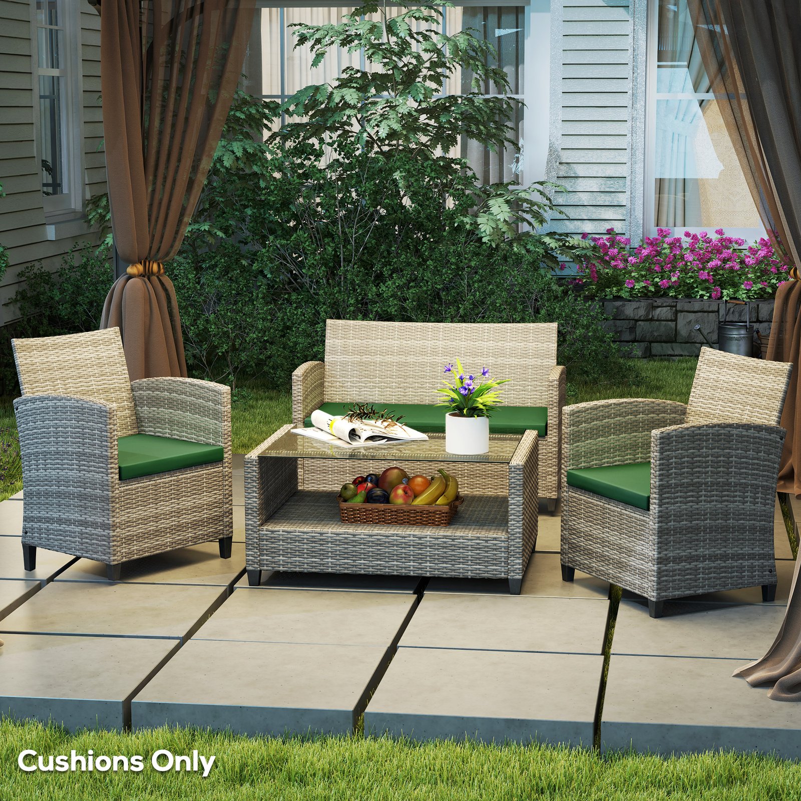 Outsunny Outdoor Seat Cushion Pads for Rattan Furniture, 3 PCs Garden Furniture Cushions, Green - Image 8