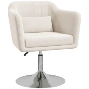 HOMCOM Modern Accent Chair with Swivel Base, Height Adjustable Arm Chair with Pillow for Living Room, Bedroom, Cream White