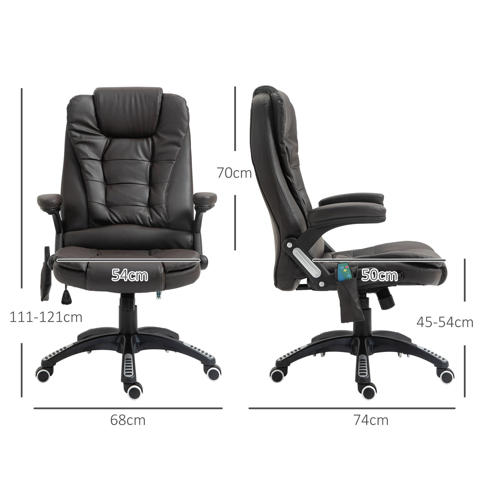 HOMCOM 6-Point Massage Office Chair with Seat Heated for Home Office, PU Leather High Back Executive Desk Chair with Adjustable Height and 360° Swivel for Work Study, Brown - Image 3