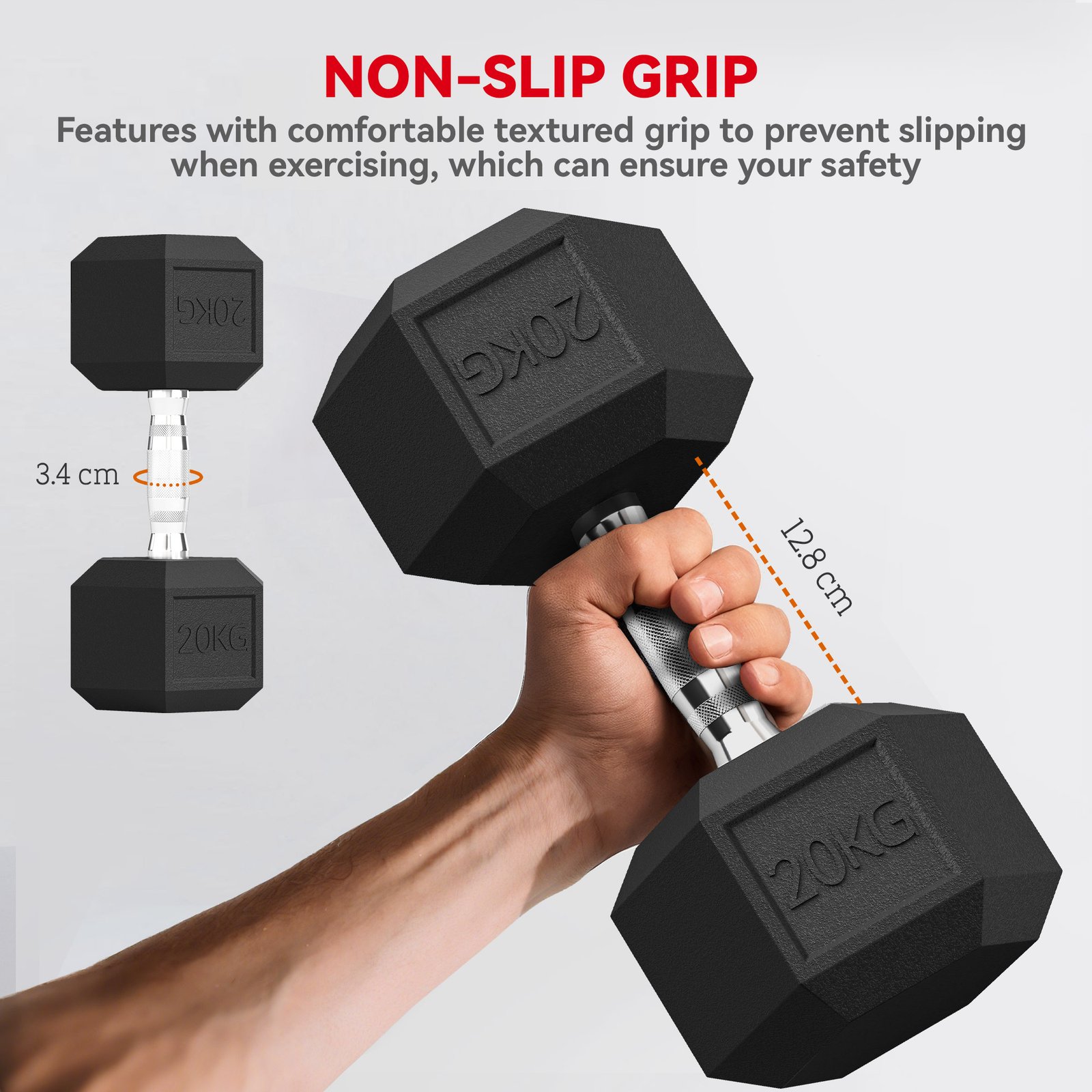 HOMCOM 20KG Single Rubber Hex Dumbbell Portable Hand Weights Dumbbell Home Gym - Image 5