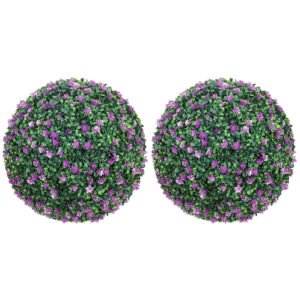 HOMCOM Set of Two Artificial Boxwood Balls Plants - Purple