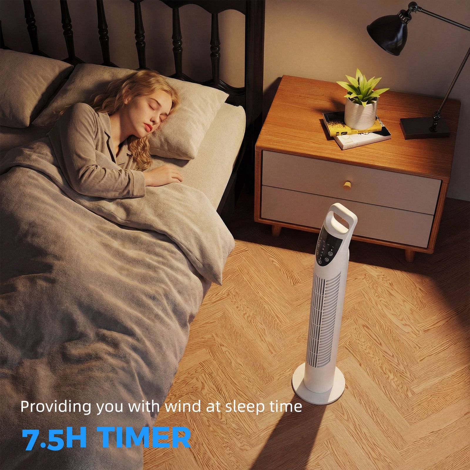 HOMCOM Tower Fan Oscillating 3 Speeds 3 Winds 40W w/ RC Timer Quiet - White - Image 7