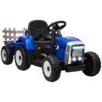 HOMCOM Ride On Tractor, Battery Powered Electric Car, with Detachable Trailer, Remote Control, Music, Blue HOMCOM Ride On Tractor, Battery Powered Electric Car, with Detachable Trailer, Remote Control, Music, Blue