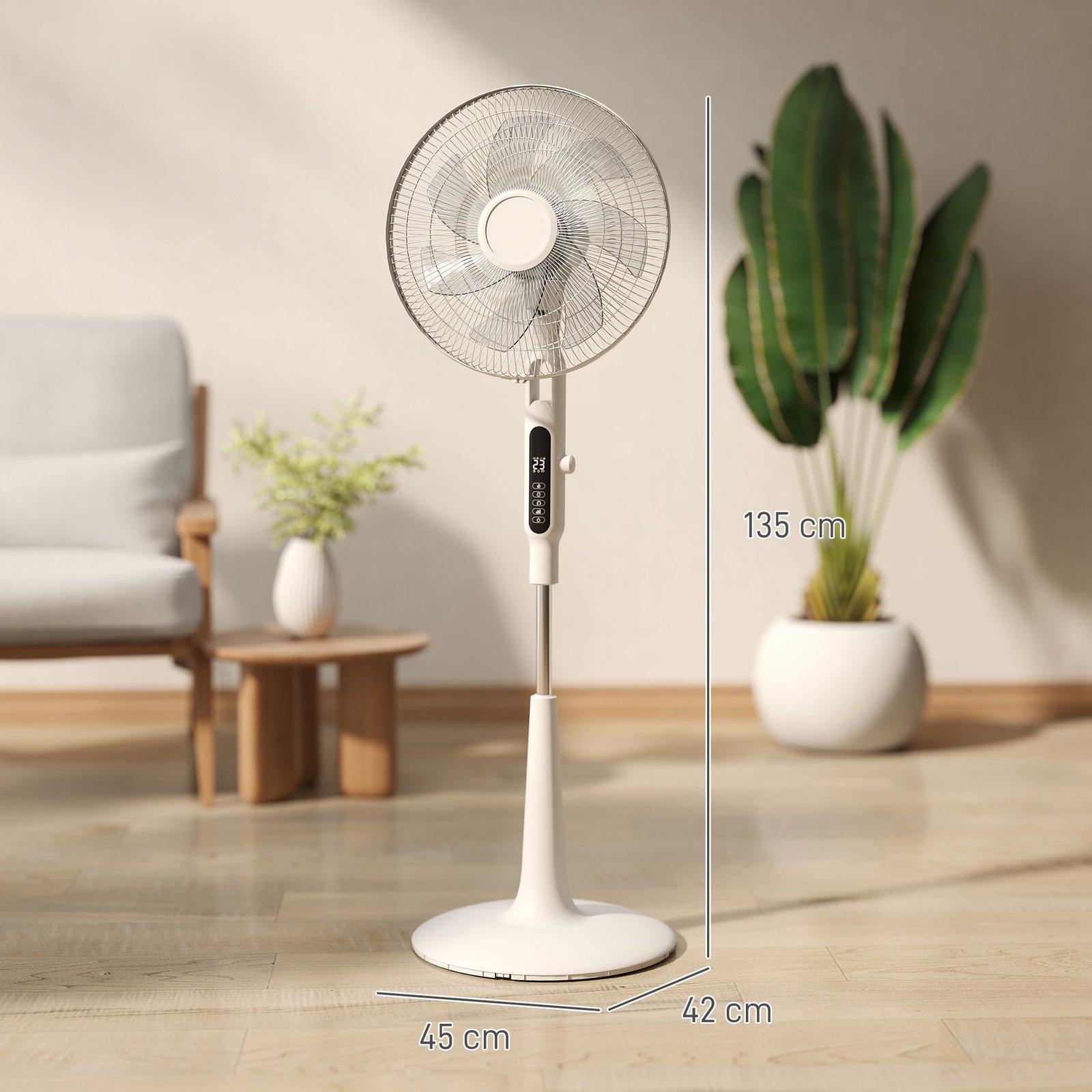 HOMCOM Three Mode Pedestal Fan, with Insect Repellant Box and LED Panel - White - Image 3