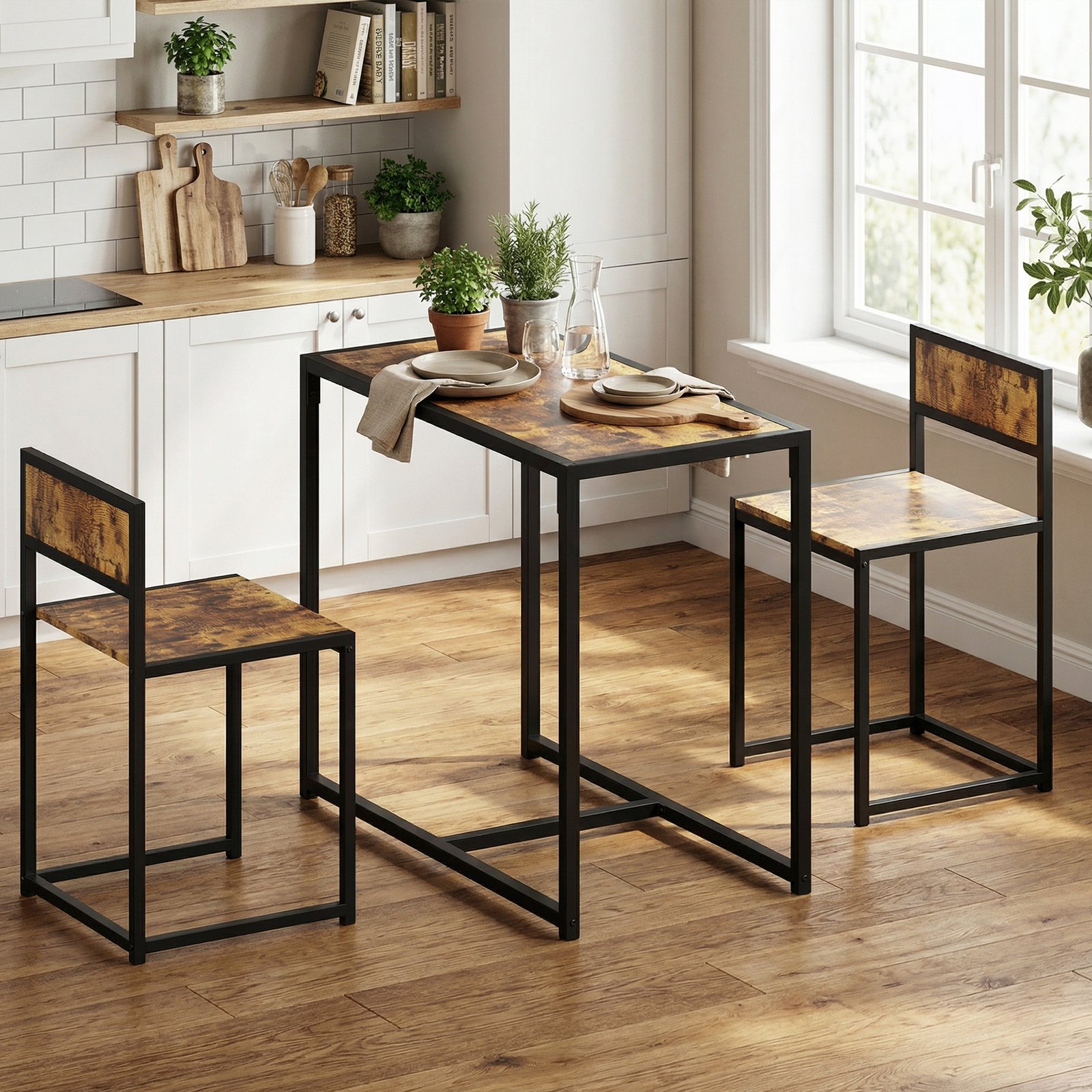 HOMCOM 3 Piece Table Stool Set - Rustic Brown - Image 8
