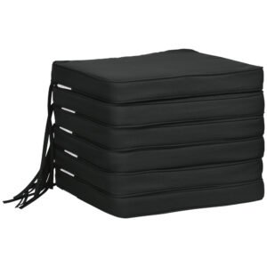 Outsunny Set of 6 Chair Cushion Seat Pads Dining Chair w/ Straps Indoor Outdoor Removable Tie On Garden Patio, Black
