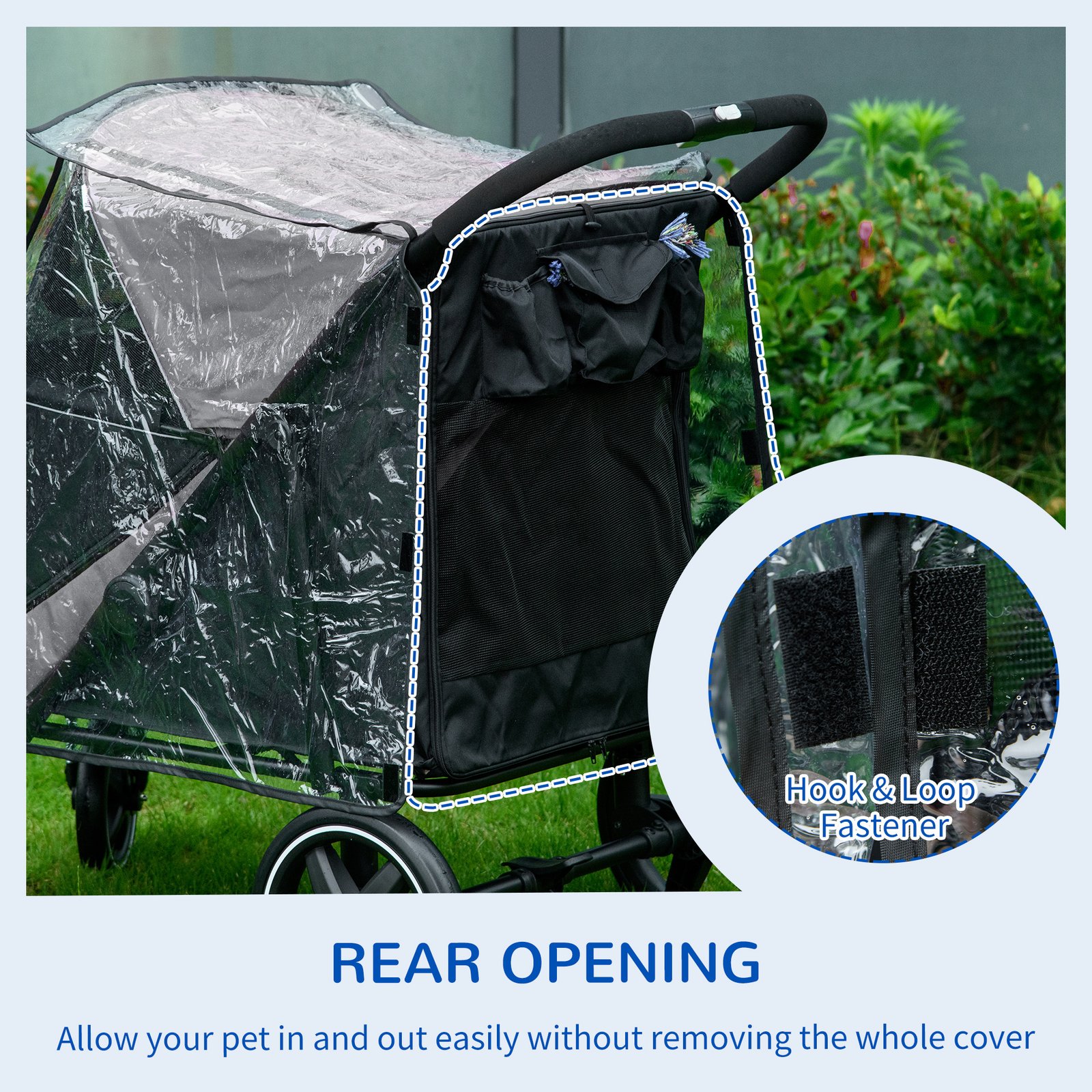 PawHut 4 Wheel Pet Stroller with Rain Cover for Medium and Large Dogs - Black - Image 6