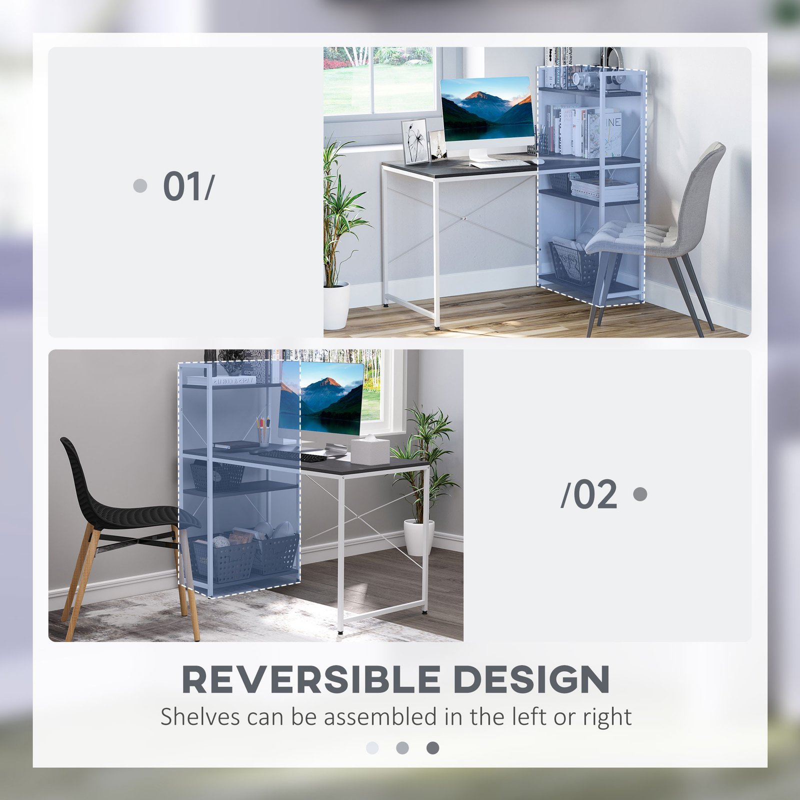 HOMCOM Computer Desk with Storage Shelves on Left or Right, Industrial Reversible Writing Desk for Home Office, Study, Easy Assembly, 120 x 64 x 121cm, Black and White - Image 4