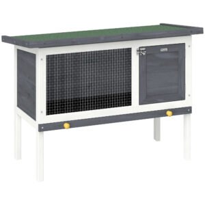 PawHut Wooden Rabbit Hutch, Guinea Pig Hutch with Asphalt Roof, Outdoor Elevated Bunny House for Rabbits, Chinchillas