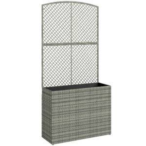 Outsunny Rattan Planter with Trellis, Raised Beds for Garden with Liner for Climbing Plants Vegetables Flowers, Dark Grey