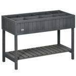 Outsunny Fir Wood Raised Rectangular 8 Compartment Plant Stand Dark Grey Outsunny Fir Wood Raised Rectangular 8 Compartment Plant Stand Dark Grey