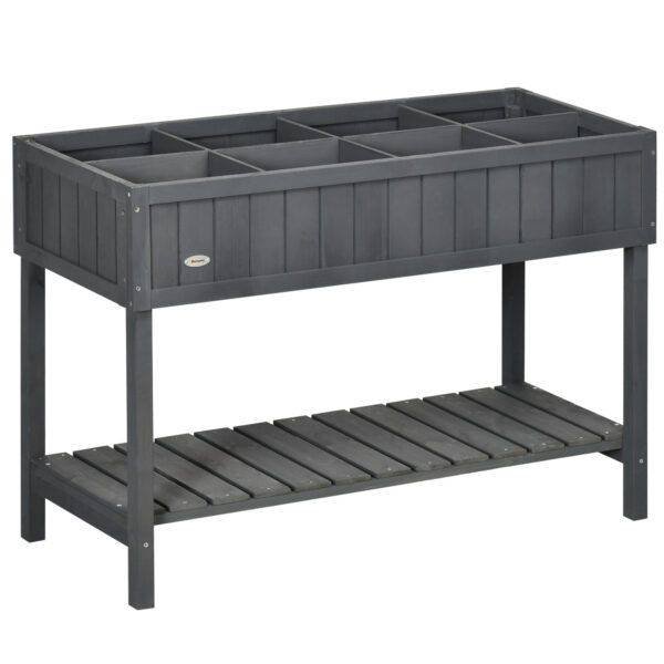 Outsunny Fir Wood Raised Rectangular 8 Compartment Plant Stand Dark Grey Outsunny Fir Wood Raised Rectangular 8 Compartment Plant Stand Dark Grey