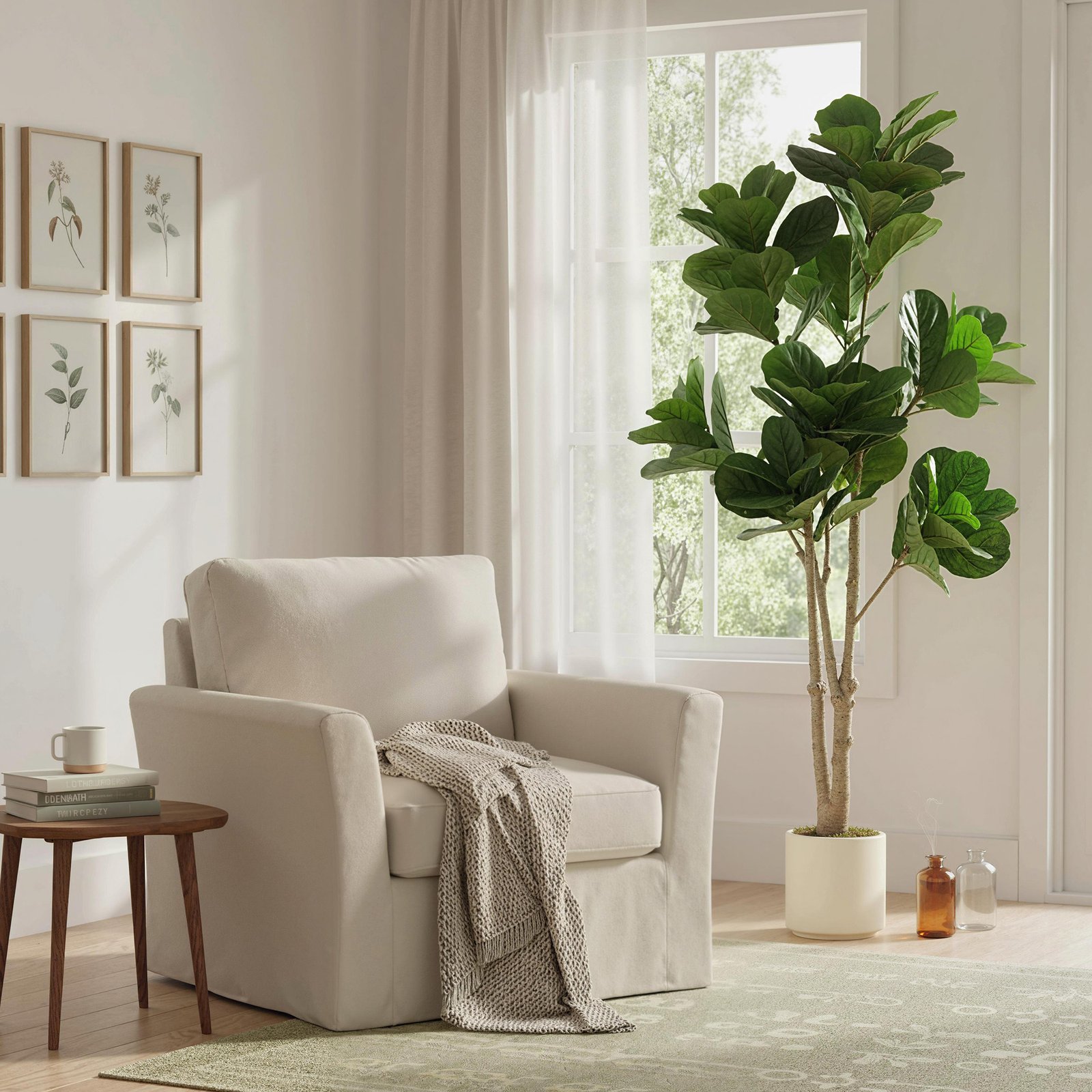 HOMCOM 180cm Artificial Fiddle Leaf Fig Tree - Green - Image 7