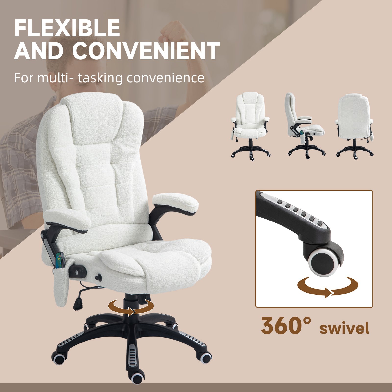 Vinsetto Boucle Six-Point Massage Office Chair - White - Image 8