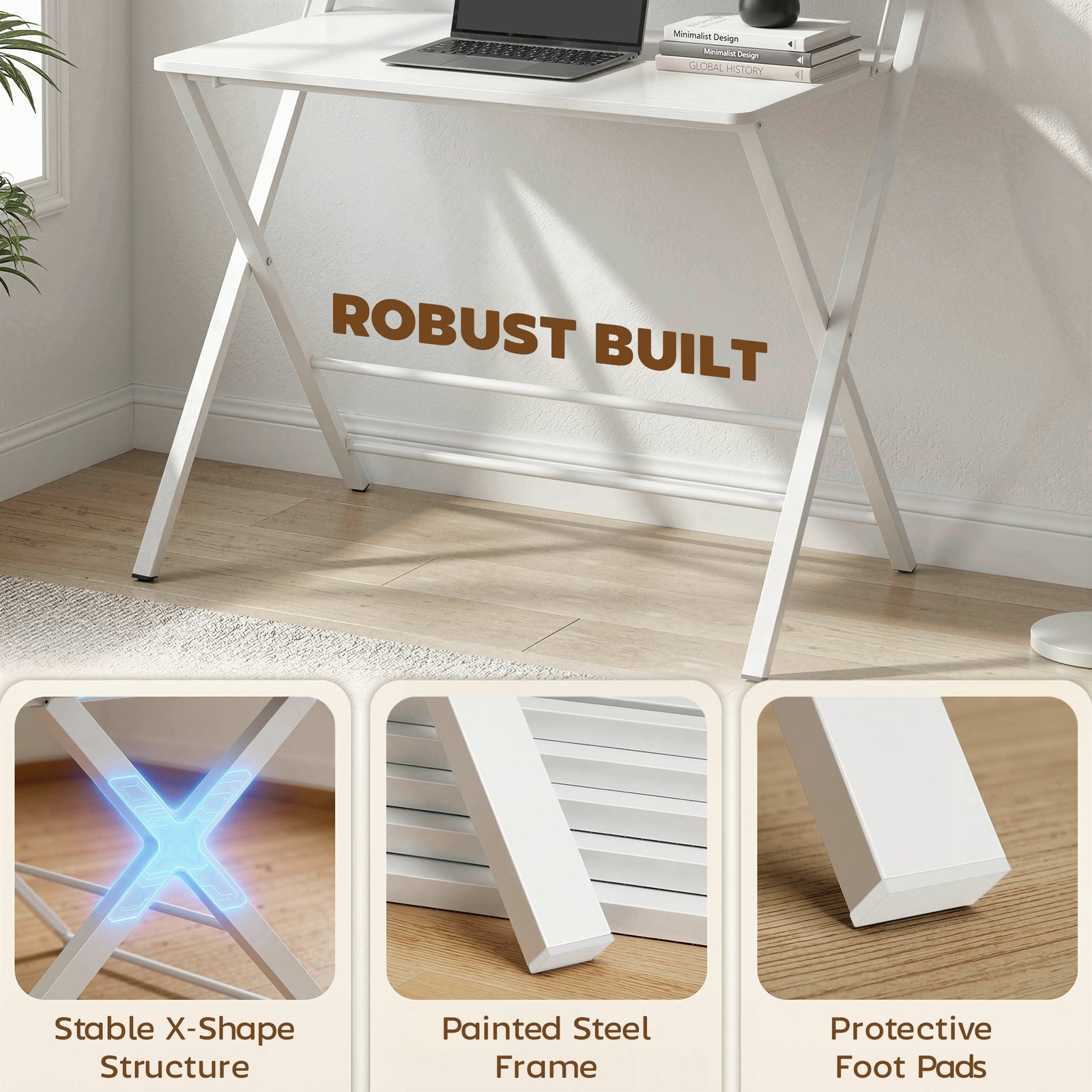 HOMCOM Compact Folding Desk for Small Spaces with Storage Shelf for Home Office, White - Image 7